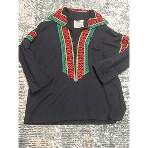 Vintage Karia Drabsch Modelle Wool Embroidered Folk Style Quarter Zip Pullover